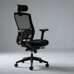Modern black ergonomic office chair with mesh backrest and adjustable headrest.